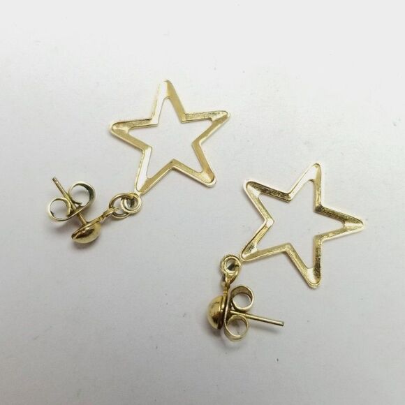 Vintage Star Dangle Earrings, Gold Tone Light Weight, Celestial Space Theme - Picture 3 of 6